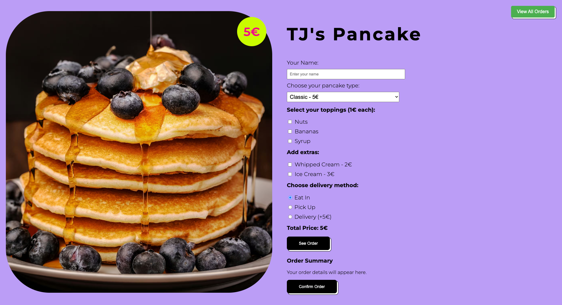 Pancake Order App